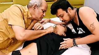 Desi Threesome video Stepfather and stepson had hardcore sex with their stepsister and Fuck her pussy. Indian Audio