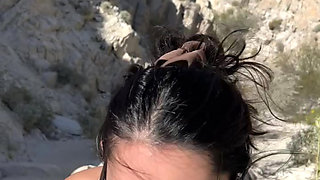 OUTDOOR blowjob while hiking in the desert - AMATEUR WMAF - Cum in Mouth PUBLIC BJ Swallow