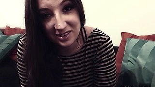 Amateur busty brunette masturbates and does hand job