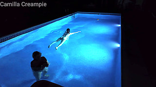 Night Time Fucking and Creampie in the Pool