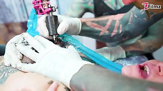 Big Dick Tattooed Foursome - Merry's Anal Adventure with Double Blowjob & Facial