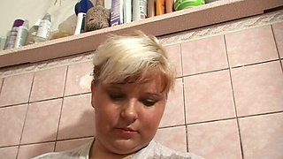 Blonde Chubby Enjoying Shower