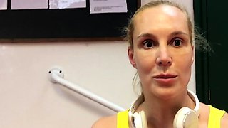 Blond teen Leah Wilde jerking a massive hard stiff