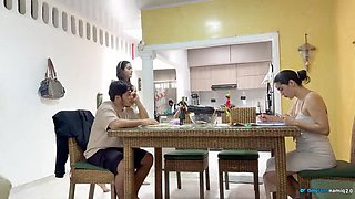 NamiQsein Fucks Teen Stepdaughter on Table - Big Ass Riding & Creampie While Mom Isn't Looking