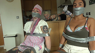 Lilly, Latina, and Mimi&;s Spooky Cafe Halloween Bondage Adventure Taped Tight, Wrap Gagged, and Helpless Trio! (4k)