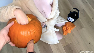 Olivia Bay's Big Tits Halloween Prank - Stepsister Gets Pumpkin Dick Surprise Part 1
