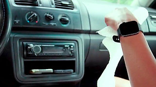 Car Handjob & Cleanup with Paper Towels