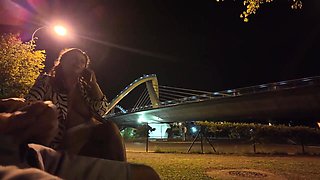 An exhibitionist came to a superslut at the spot. She doesn't know what to do with him.