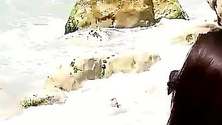 Spontaneous foursome on the beach with skinny teen Coralie and stepdad
