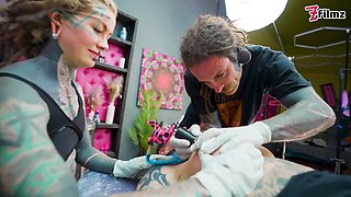Tattooed Pair Big Dick Foursome Merry Gets Inked