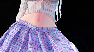 Phone Number Anal Plug; Bead Chain; Bare-bottomed Ultra-short Skirt; White Stockings