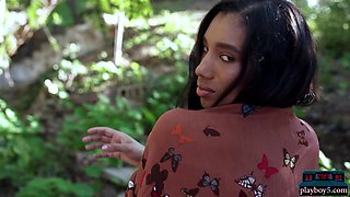 Ebony MILF with big natural boobs solo