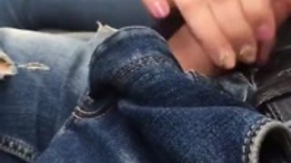 She Touches Dick in car   Lucky Cum