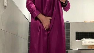 Fatima playing in bathroom