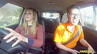 Chubby blonde with big tits, Madison Stuart is using her driving lessons to get a casual fuck