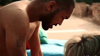 Wet and wild interracial group sex outdoors