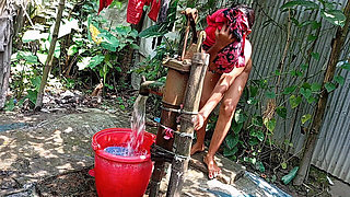 I Fucked My Village Stepsister Outside While She Was Taking a Bath