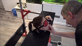 Slave Defenseless in the Pillory Driven to Orgasm on Sybian Part 2