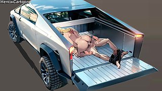 Hot Car Sex with the Secretary on a Tesla Cybertruck in the Parking Lot Hentai Cartoon Porn Animation