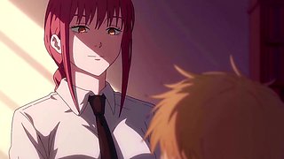 Uncensored Hentai: Beautiful Buxom Redhead Makima (Chainsaw Man) Fucks Her Colleague In the Office