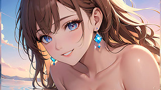 Pastel Reflections: a Beautiful Young Woman with Soft Skies in Her Eyes