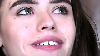 Small tit brunette teen sucks and fucks a big cock