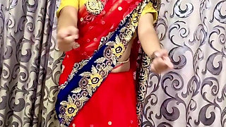 Bambi dressed in red saree beautiful pictures and dance