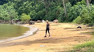 Blonde Spanish Wife Gives Outdoor Handjob & Cumshot on Beach