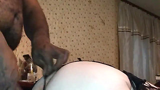 BBC Whore Gives Bow Job and Gets Creampied