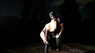 Watch this wild public sex session near a highway: hot girl gives her boyfriend a long blowjob and gets railed