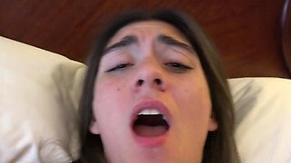 Adorable brunette ends up taking his dick in POV too