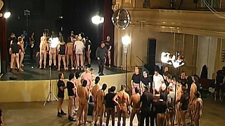 Nasty Brunette Gets Gangbanged and Facialed by a Crowd of Cocks