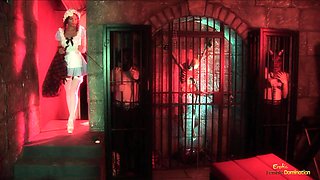 2 satans break from their cages and screw a black-haired in white pantyhose