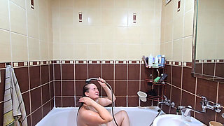 Pretty Chubby Wife with Big Natural Tits Takes a Shower