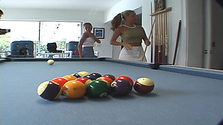 Two Stacked Hotties Play Pool Naked