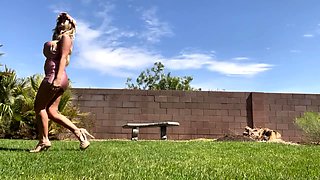 Outside flashing tits and pussy