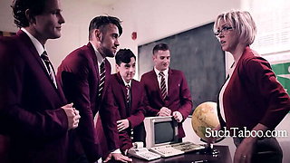 Classroom Carnage: Dee Williams Fucked by a Group of Rowdy Boys