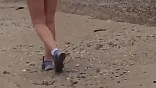 Stripping Naked and Walking on Public Beach