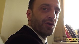 Subslut Montse Swinger gags on knob before rough rectal nail