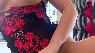 Non stop blonde with big boobs cock jerks off on the bed