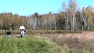 Blonde is flashing her big boobs in the outdoors