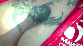 Blonde is flashing her big boobs in the outdoors