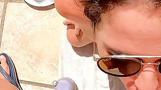 Swallowing a Lot of Yellow Pee From 4 Full Glasses! Sun and Heat!