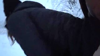 Mya Lane Outdoor Sex in Snow Almost Caught - Amateur MILF Doggystyle Public Fuck