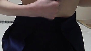 Miniskirt Student Uniform Girl's Room Cleaning, Slender but Natural Tits Japanese Girl Cleaning in No Bra and Thong Panties
