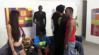 Breasty teen gets facialized by blacks in a gangbang