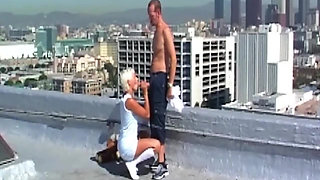Blonde MILF Squirts While Riding Cock on Rooftop
