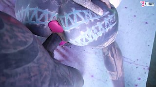 Glasses and Buttplug Tattooed TEEN Riding a Tattooed Dick Fucking DP Facial