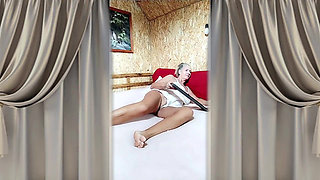 Hot Housewife Lukerya with a Huge Dildo on a Large Bed.