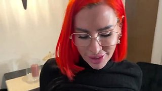 Redhead MILF mom gets throat fucked by principal in public
